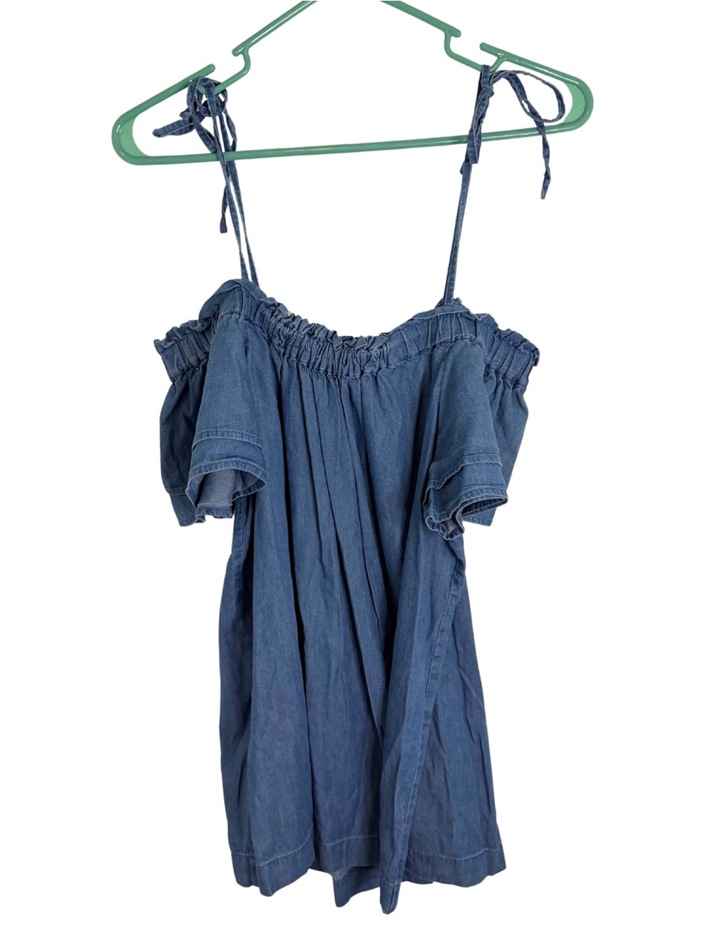 3/$20 LOFT Chambray Spaghetti Strap Off-Shoulder Sleeve Blouse Size Large